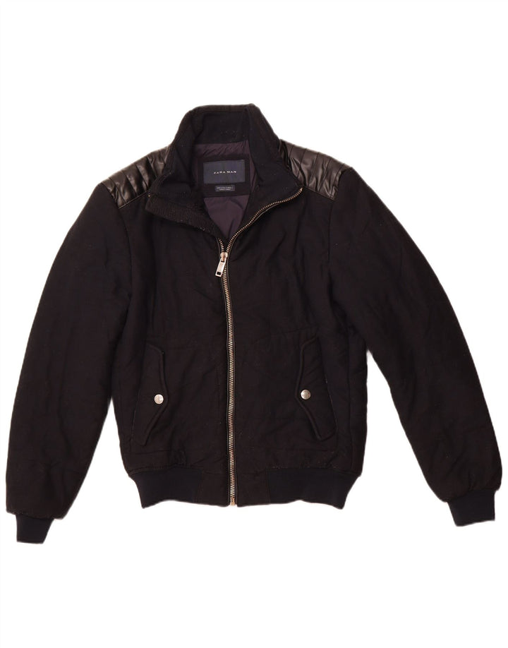ZARA Mens Bomber Jacket UK 36 Small Bleu Marine Polyester