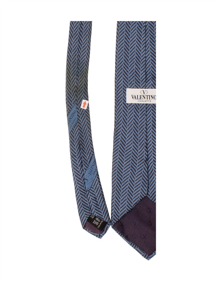 Valentino Cravate Homme Taille Unique Bleu Chevrons Soie Classique