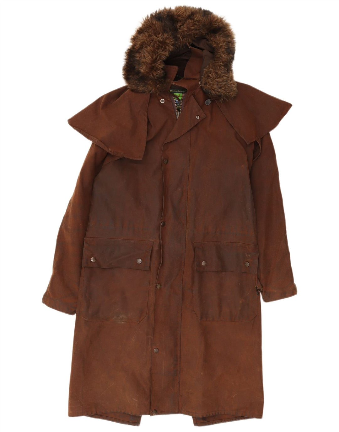 HUNTER Manteau Capelet à Capuche en Coton Ciré pour Hommes de Chasse UK 34 XS Coton Marron