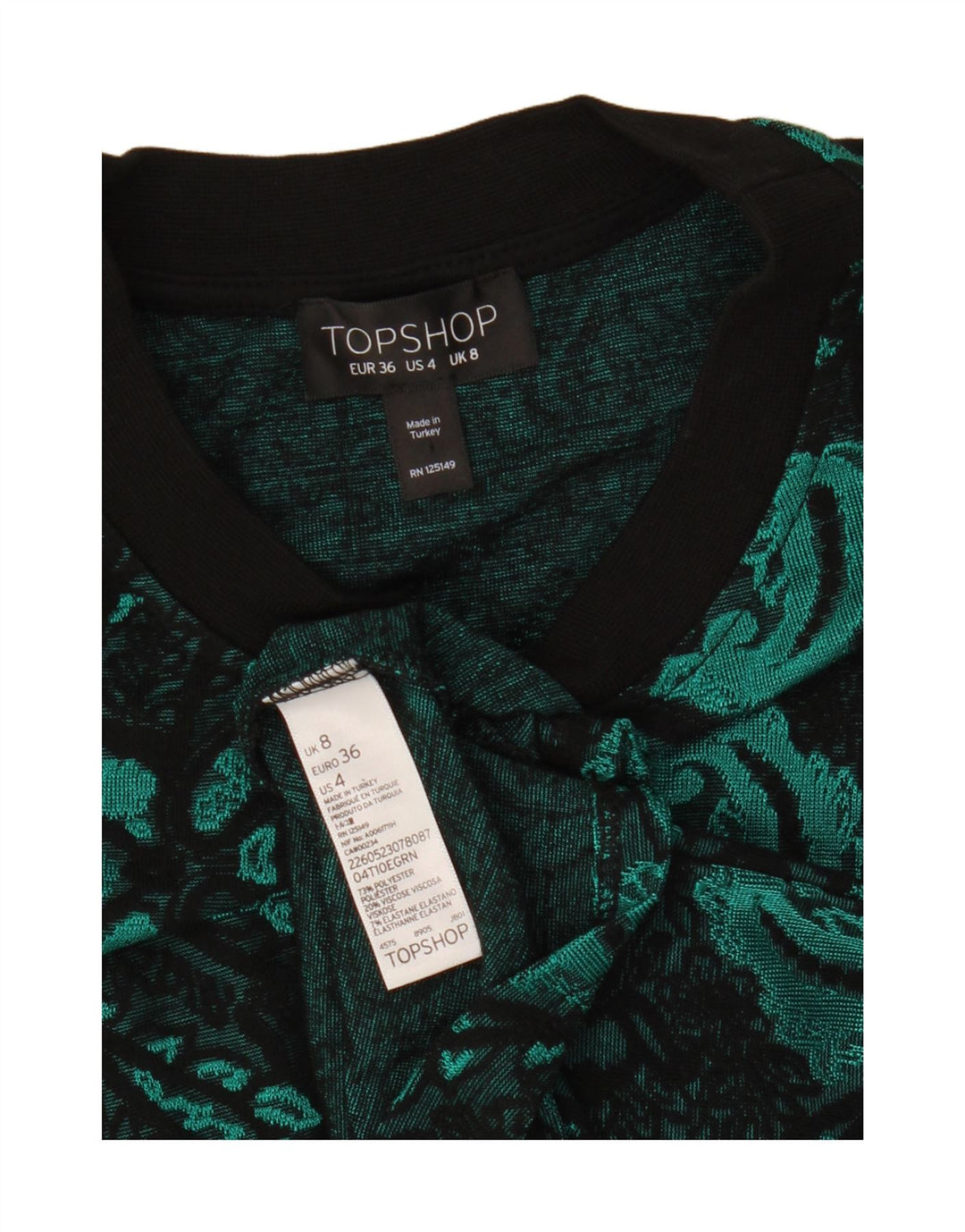 Topshop Chemisier court pour femme UK 8 Petit Vert Paisley Polyester