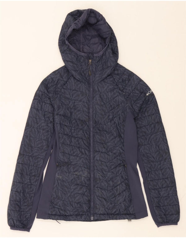 COLUMBIA Womens Hooded Padded Jacket UK 6 XS Navy Blue Floral Nylon