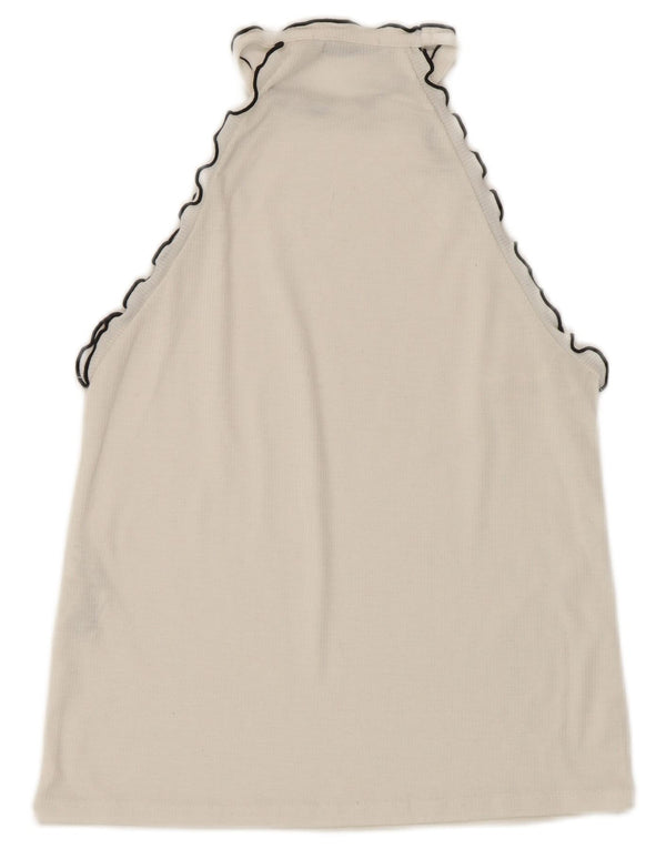 Zara Womens Crop Halter Top UK 12 Moyen Blanc Coton