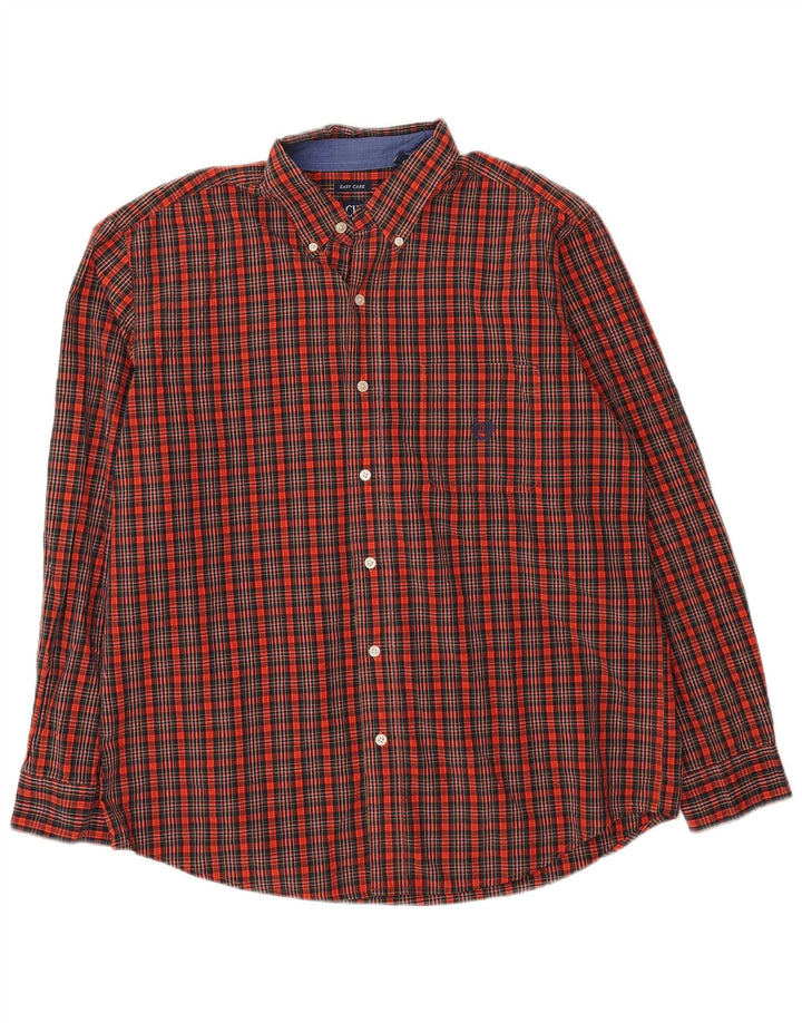 Chaps Chemise Homme Grand Carreau Orange Coton
