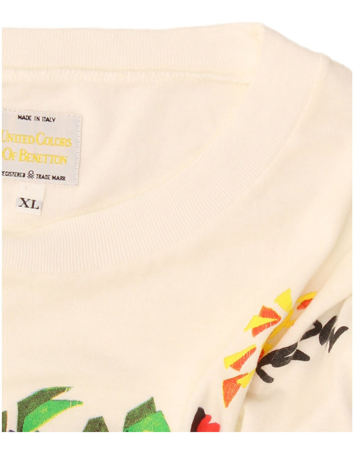 BENETTON T-Shirt Graphique Top XL Homme Blanc Cassé