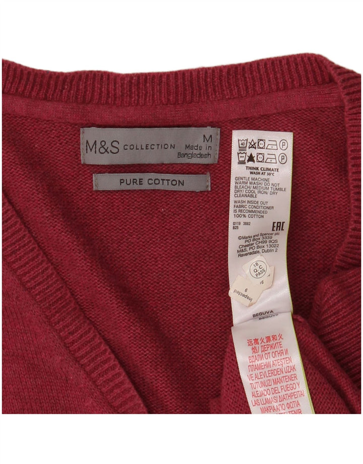 Marks & Spencer Pull col V pour homme en coton bordeaux moyen