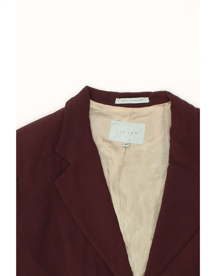 JIGSAW Womens 2 Button Blazer Jacket UK 12 Medium Burgundy Wool Vintage Jigsaw and Second-Hand Jigsaw from Messina Hembry 