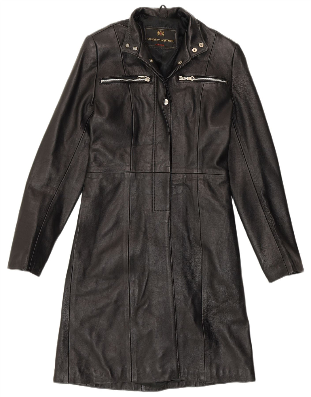 VINTAGE Manteau en cuir femme UK 8 Petit cuir noir