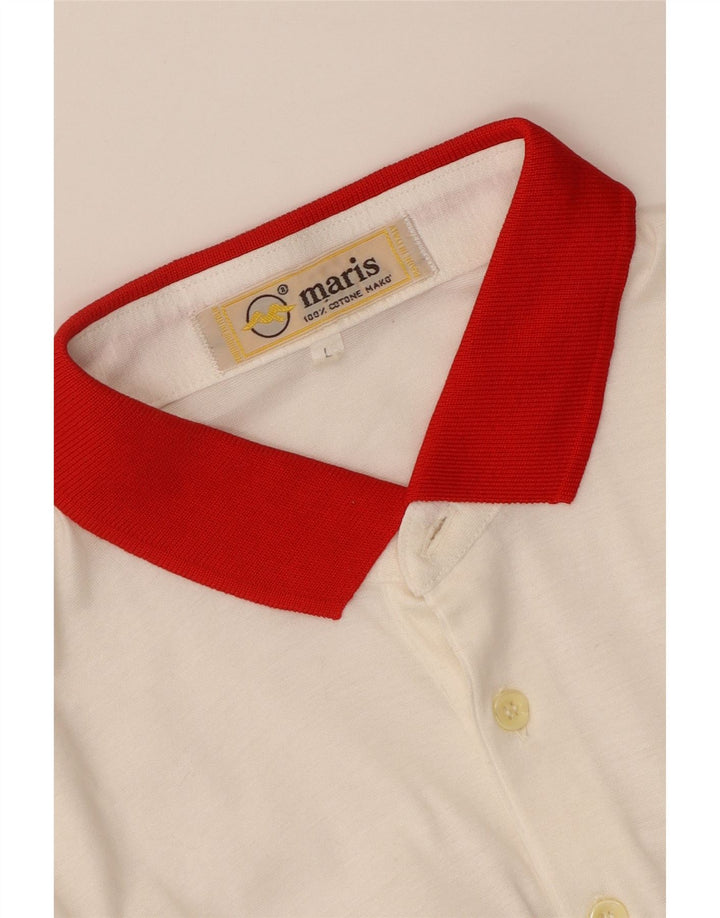vintage Mens Manches Courtes Pull Chemise Grand Blanc Colourblock Coton