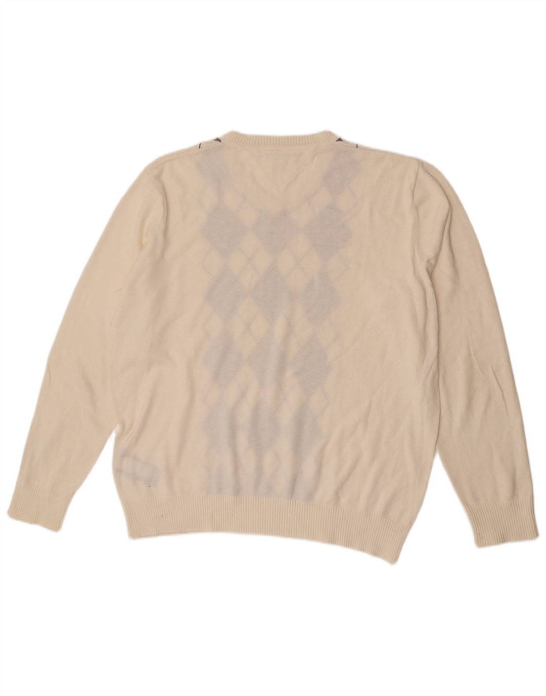 Tommy Hilfiger Pull col V pour homme Large Blanc cassé Argyle/Diamant