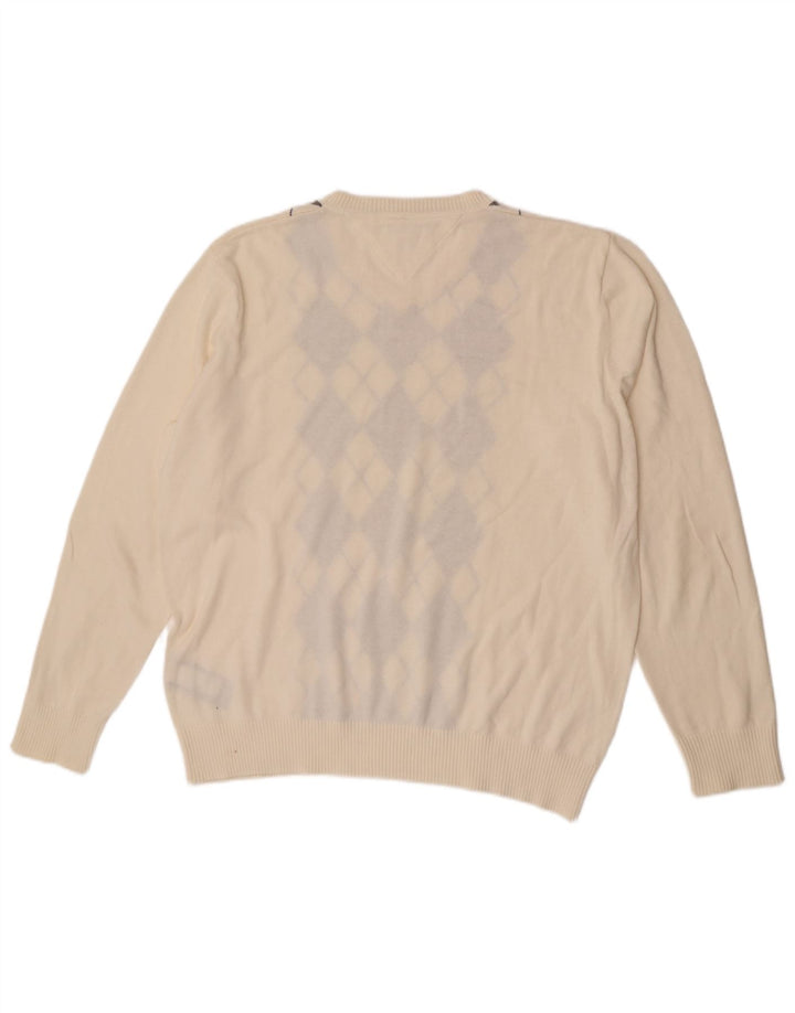 Tommy Hilfiger Pull col V pour homme Large Blanc cassé Argyle/Diamant