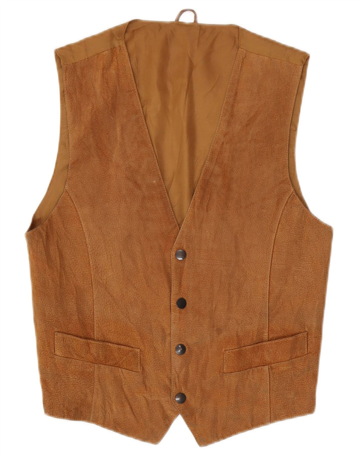 gilet femme vintage UK 12 Cuir brun moyen