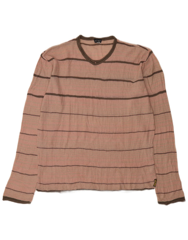 Armani Jeans Pull col V pour homme 2XL Rose rayé