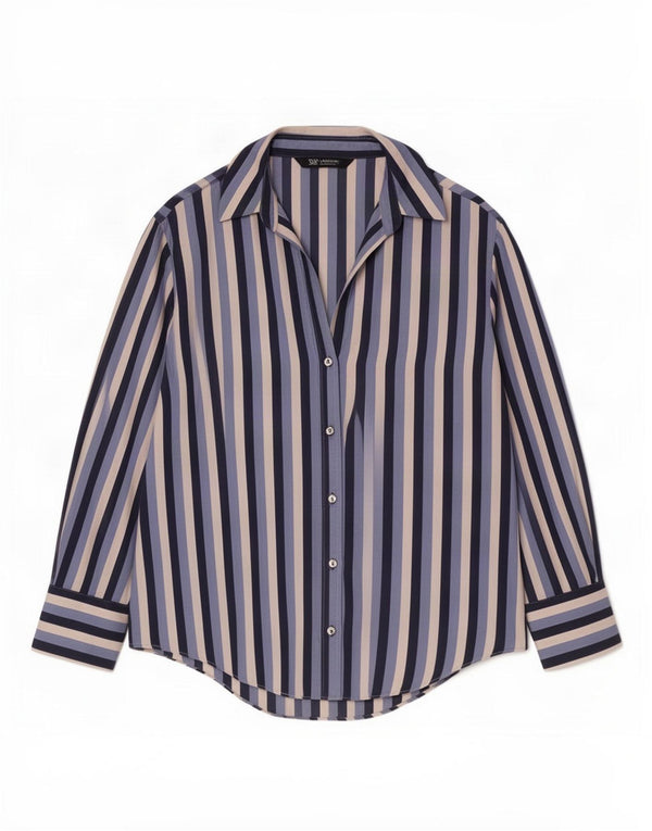 Zara Womens Shirt Blouse UK 10 Small Blue Striped Polyester