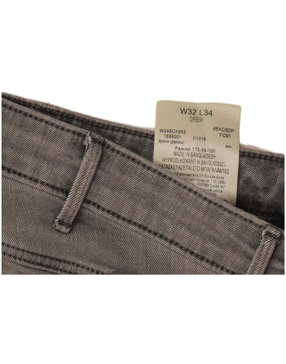 Wrangler Jean Droit Drew Femme W32 L34 Gris Coton