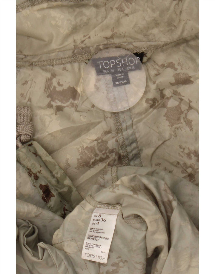Topshop Veste Parka À Capuche Femme UK 8 Petit Vert Camouflage Polyester