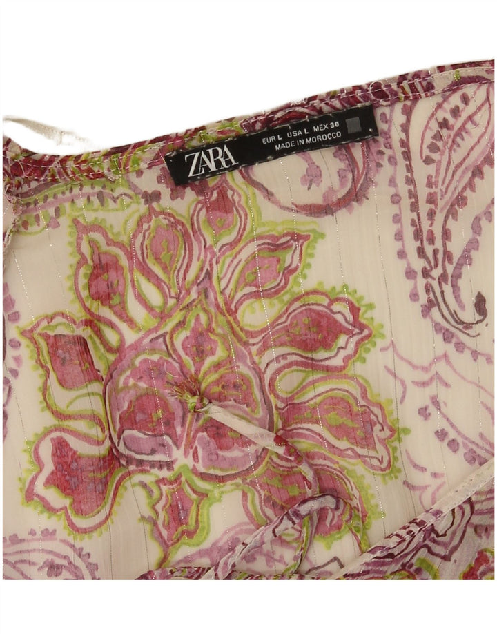 Zara Womens Ruffle Front Blouse Top UK 14 Grand Multicolore Floral