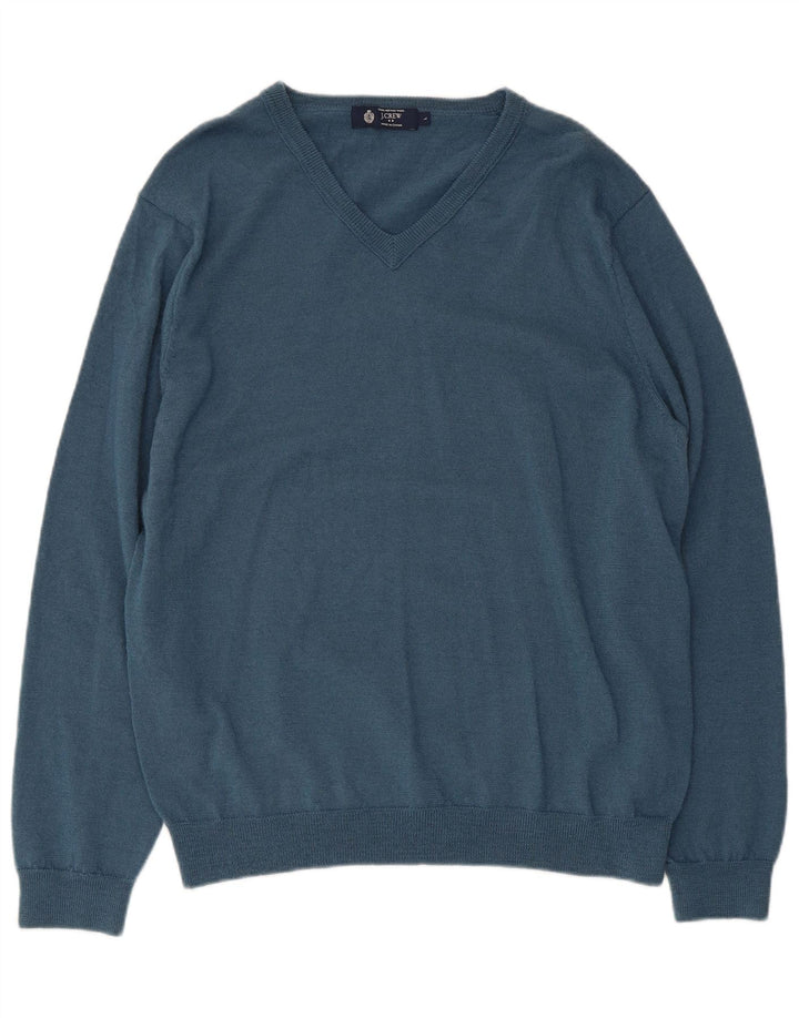 J. Crew Pull col V pour homme en laine mérinos bleue Taille L