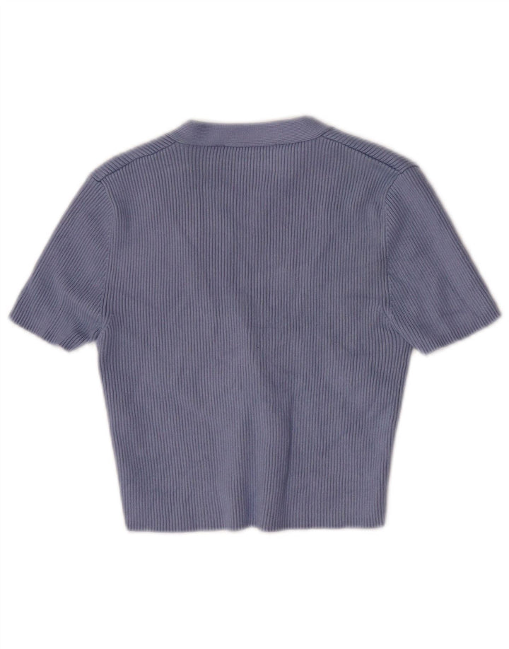 Zara Womens Short Sleeve Crop Top UK 8 Small Bleu Viscose