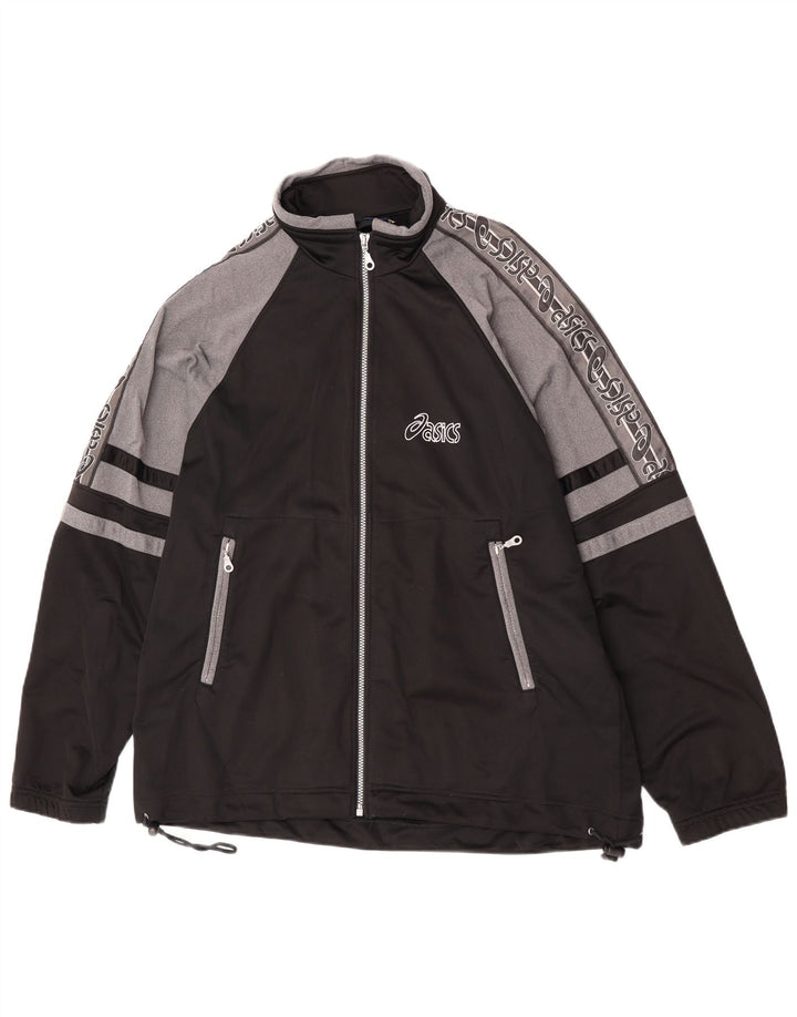 Asics Veste de survêtement graphique pour hommes, grand noir, polyester color block
