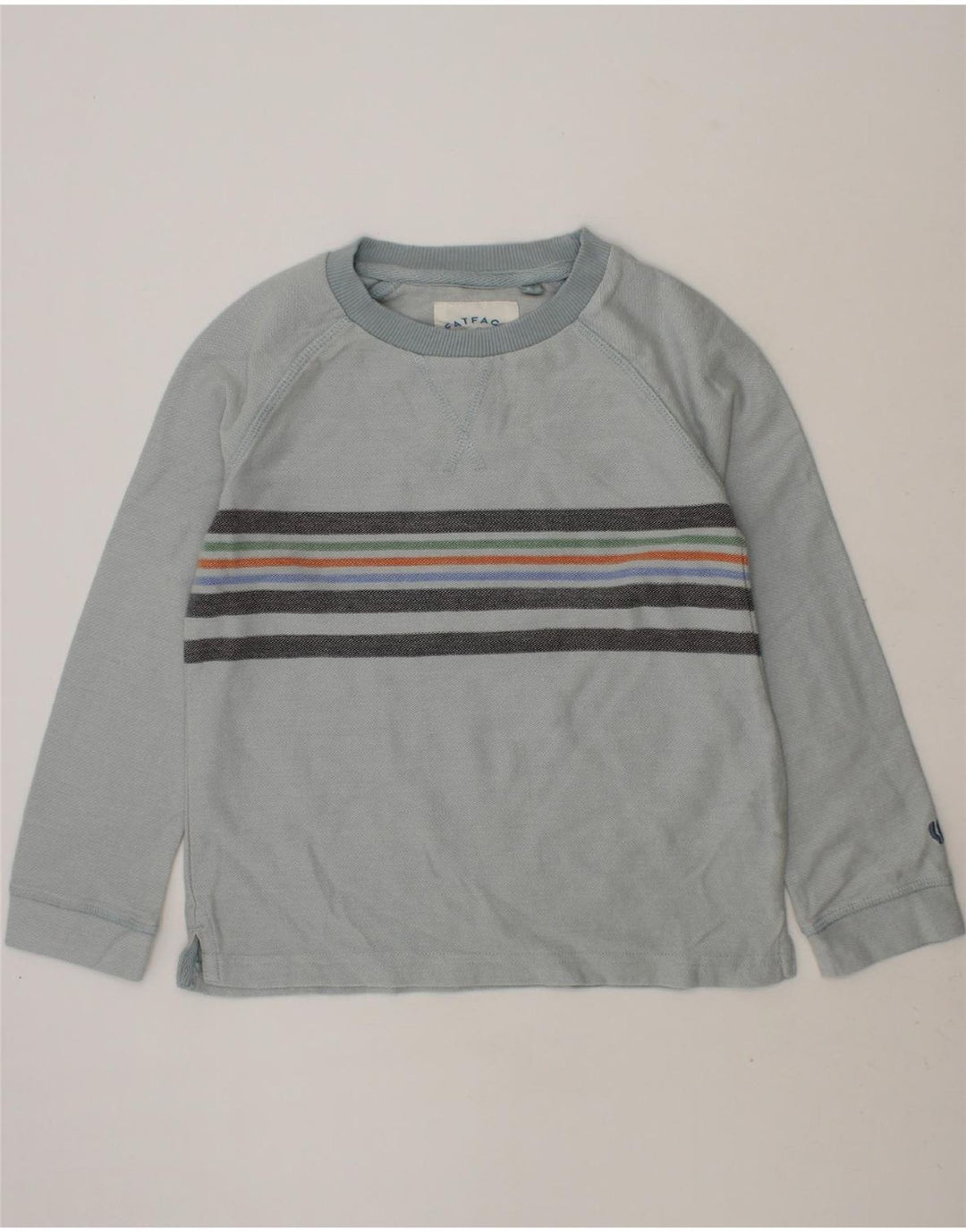 FAT FACE Boys Sweatshirt Jumper 5-6 Years Blue Striped Cotton Vintage Fat Face and Second-Hand Fat Face from Messina Hembry 