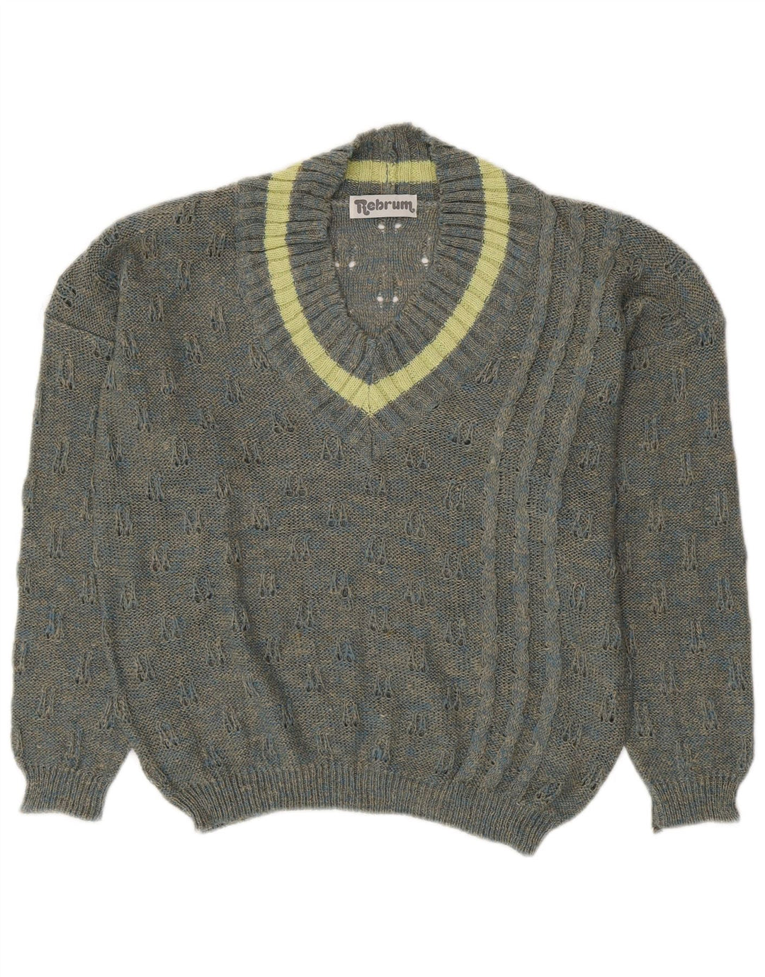 VINTAGE Pull col V femme UK 18 XL Gris