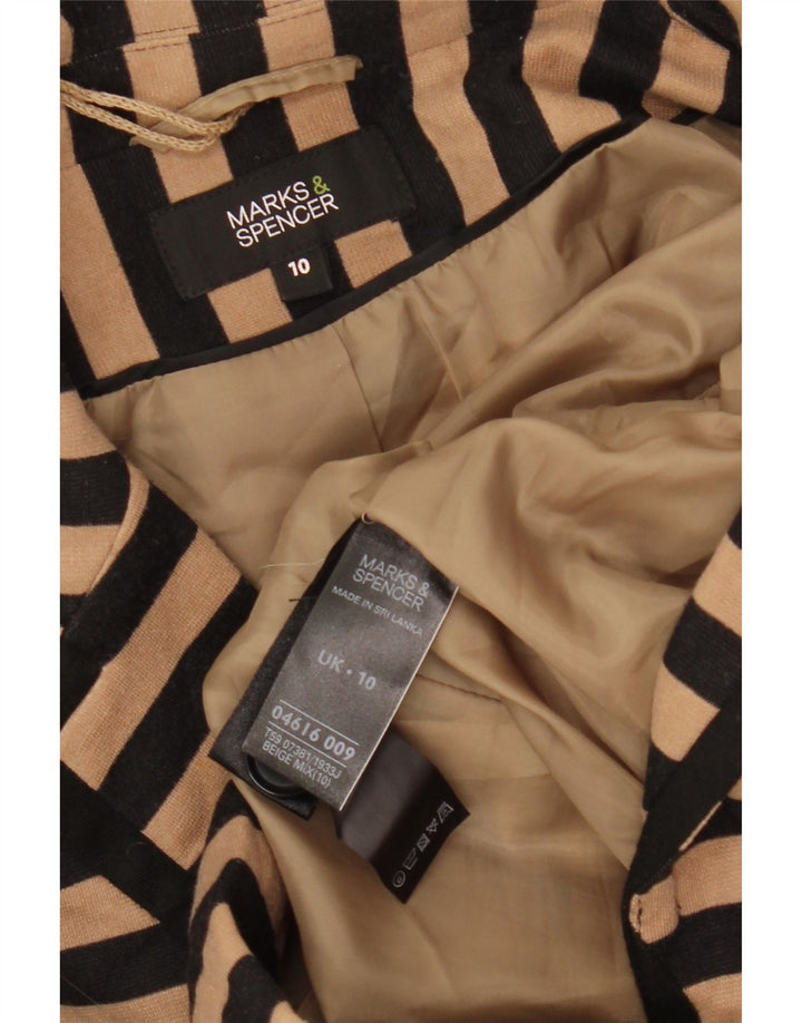 Marks & Spencer Veste blazer courte pour femme UK 10 Petit beige rayé