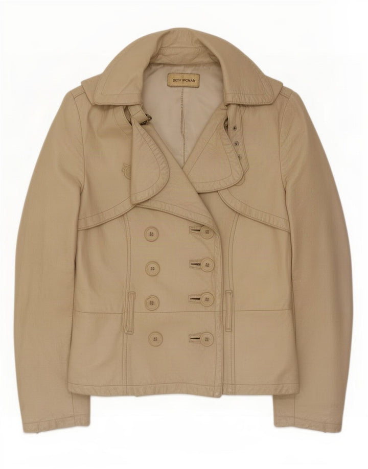 veste en cuir femme vintage UK 10 Petit Beige