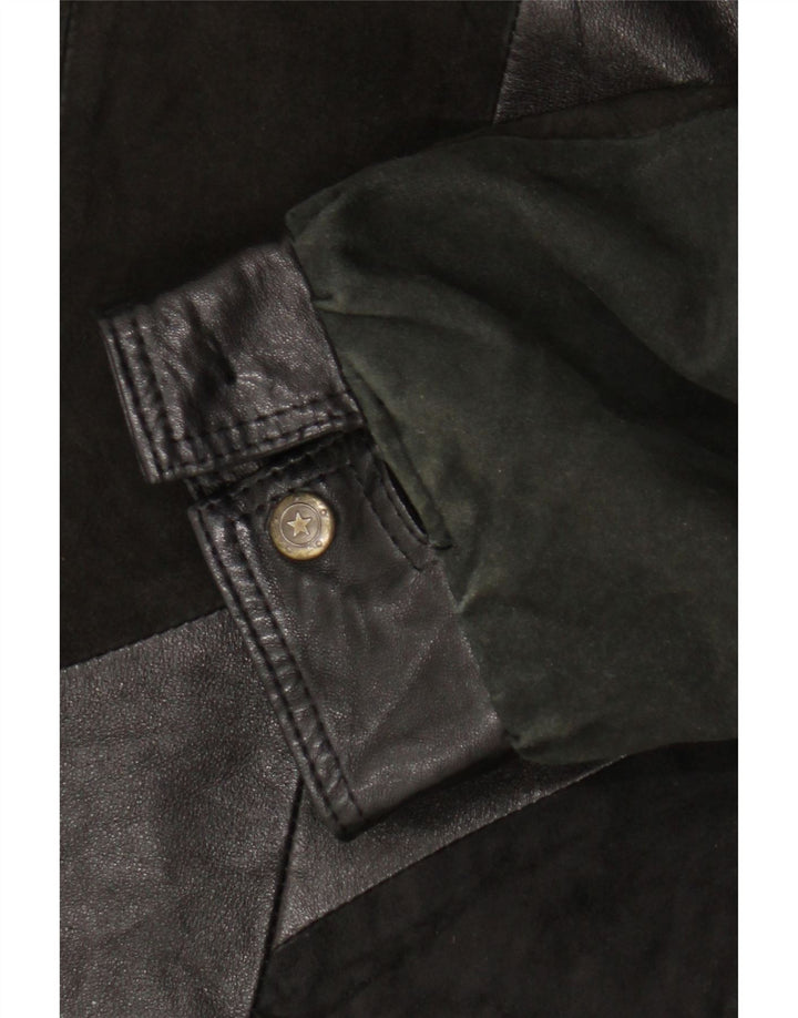 Veste en cuir femme vintage UK 20 2XL Noir Patchwork Rétro