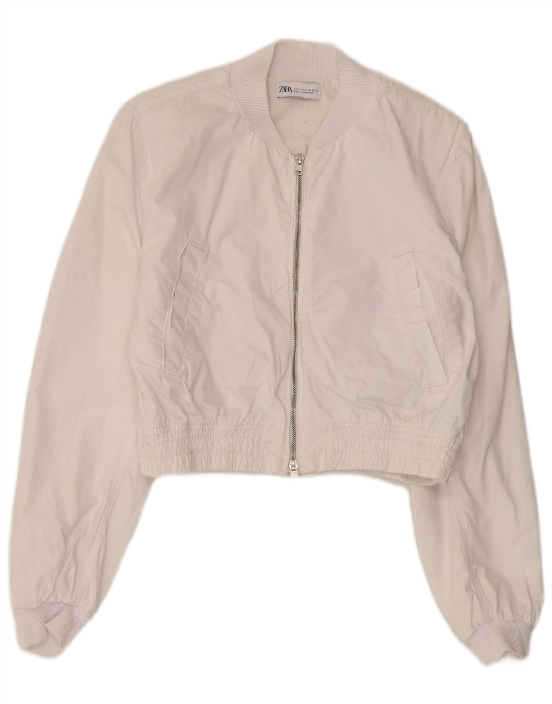 Zara Veste bomber surdimensionnée pour femme UK 10 Petit coton blanc