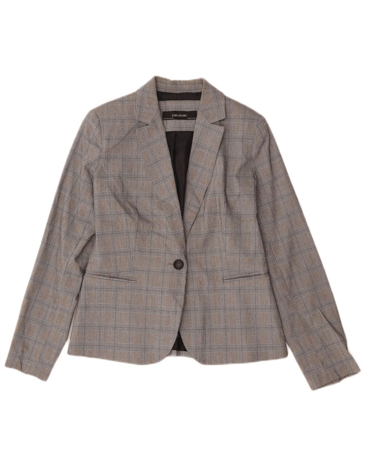 Zara Veste Blazer 1 Bouton Femme EU 36 XS Gris Pied-de-Poule Polyester