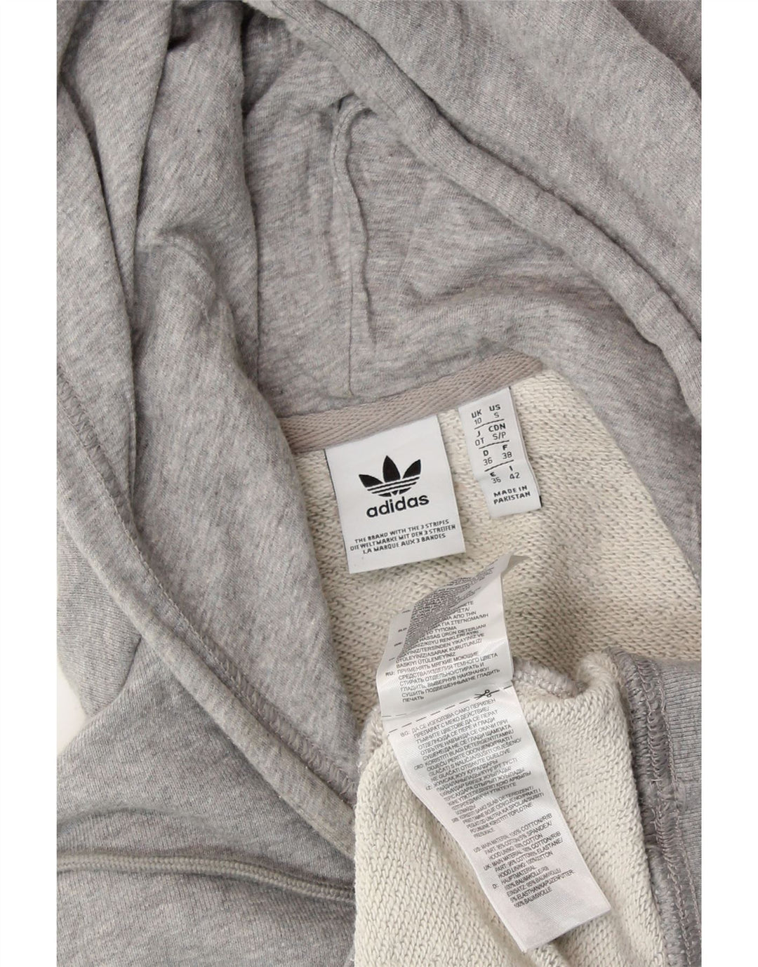 ADIDAS Pull à capuche graphique surdimensionné pour femme UK 10 Petit coton gris