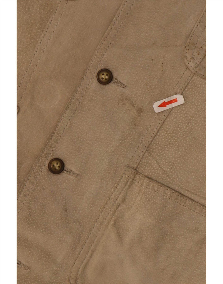 vintage Mens Suede Utility Gilet IT 48 Cuir Beige Moyen