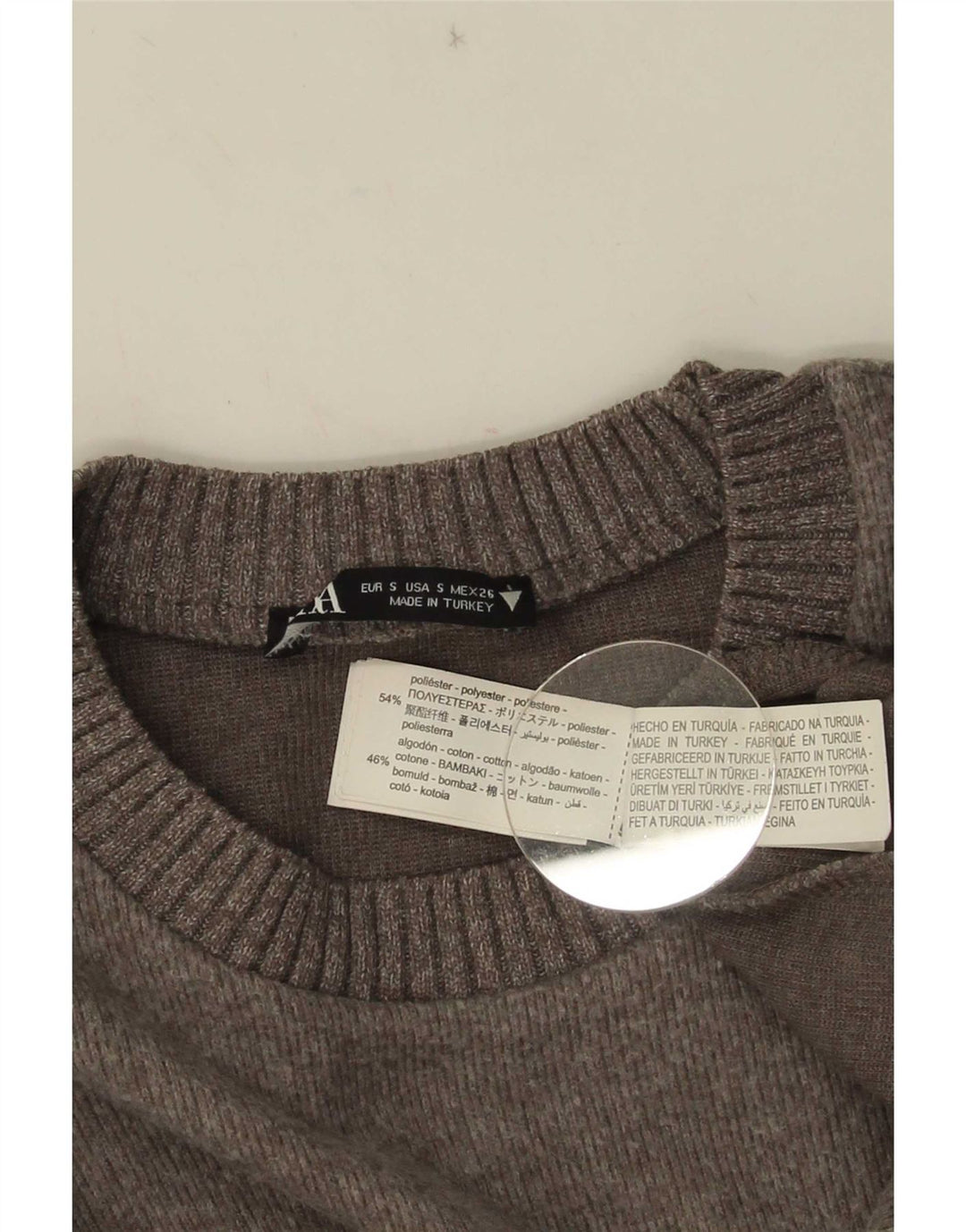 Zara Pull surdimensionné à col rond pour femme UK 10 Petit Gris Polyester