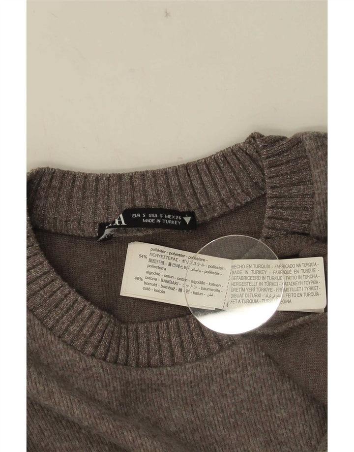 Zara Pull surdimensionné à col rond pour femme UK 10 Petit Gris Polyester