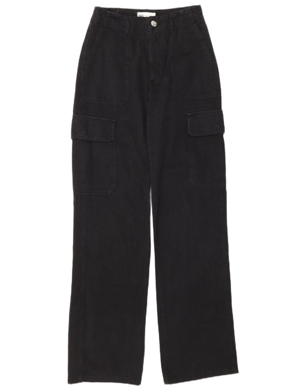 Zara Pantalon cargo coupe ample pour femme EU 32 2XS W22 L32 Coton noir