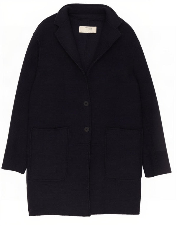 Zara Femme Manteau Oversize UK 10 Petite Laine Bleu Marine