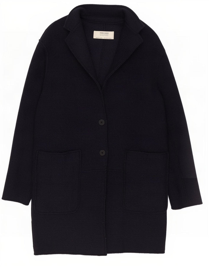 Zara Femme Manteau Oversize UK 10 Petite Laine Bleu Marine