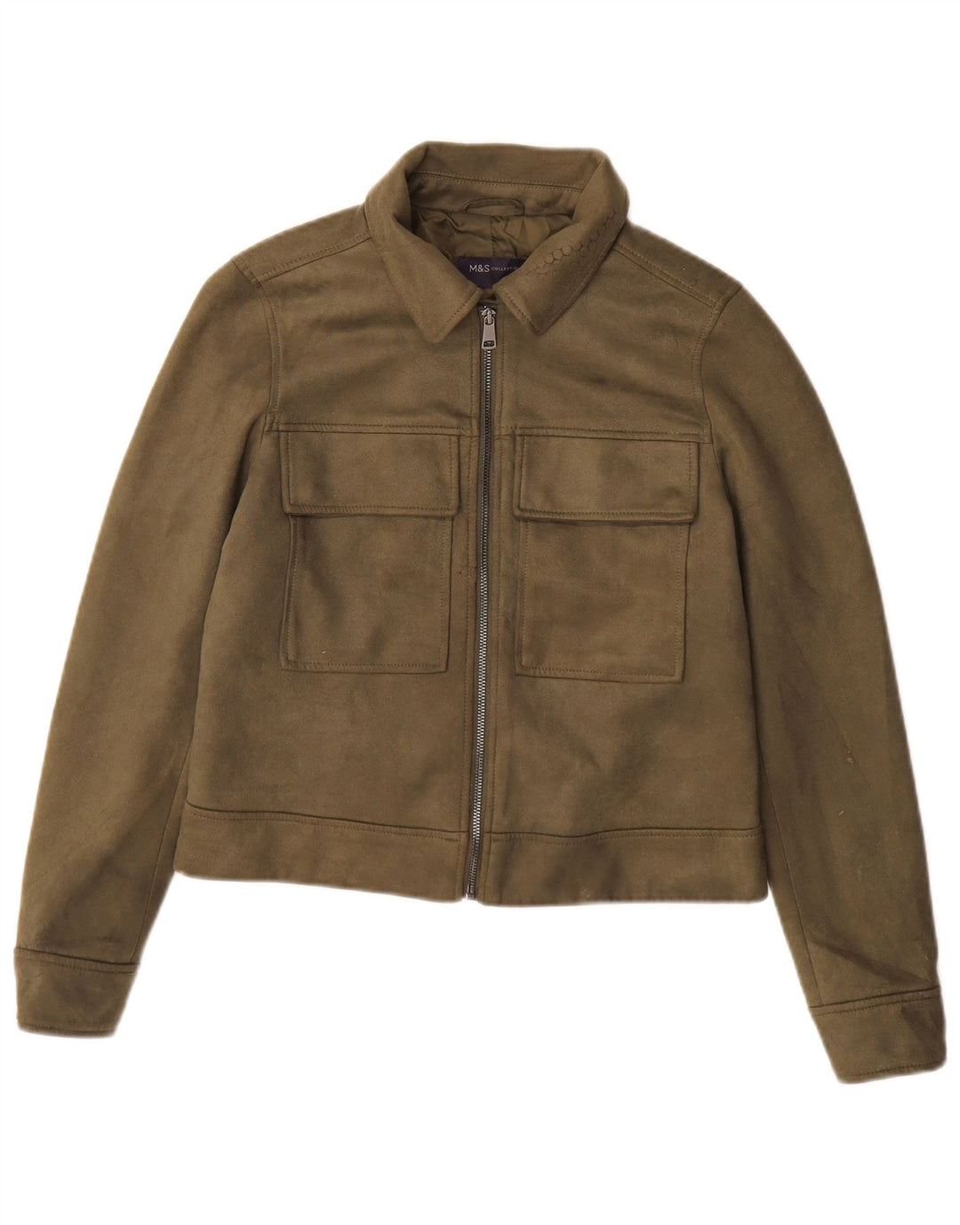 Marks & Spencer Veste Bomber Femme UK 10 Petit Kaki Polyester