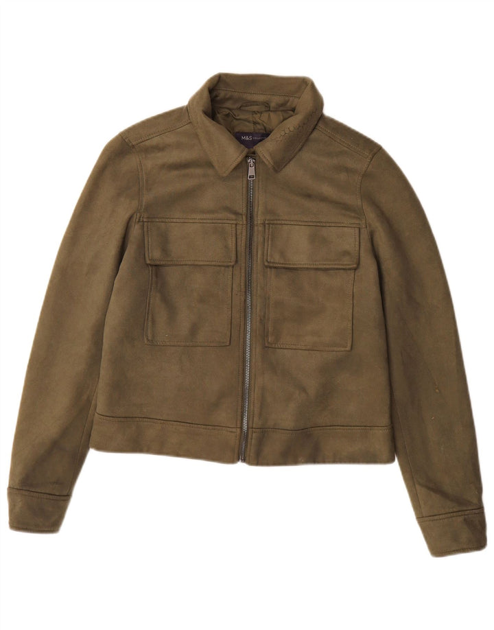Marks & Spencer Veste Bomber Femme UK 10 Petit Kaki Polyester