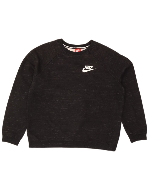 Nike Womens Sweatshirt Jumper UK 16 Large Noir Moucheté Coton