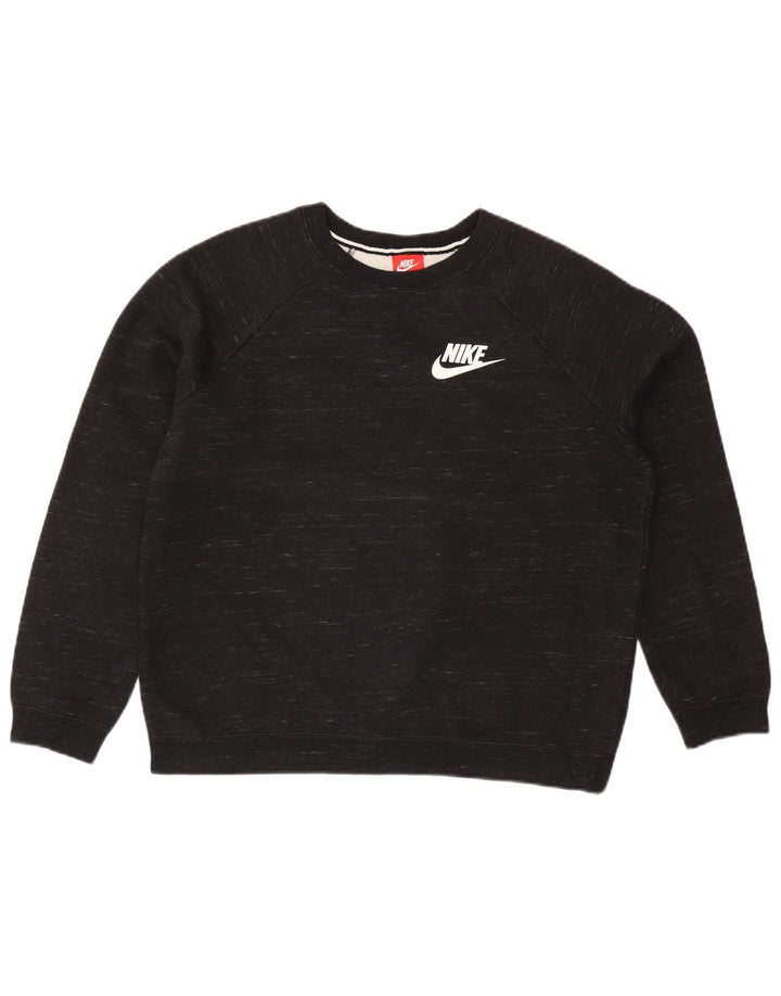 Nike Womens Sweatshirt Jumper UK 16 Large Noir Moucheté Coton