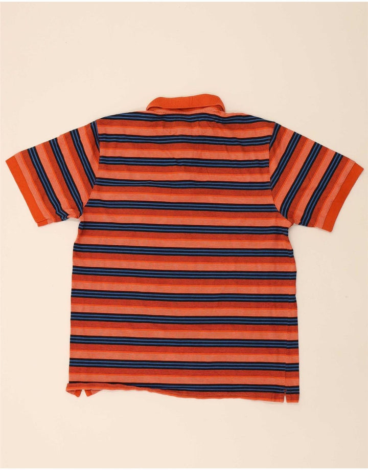 CHAPS Mens Polo Shirt Large Orange Striped Cotton