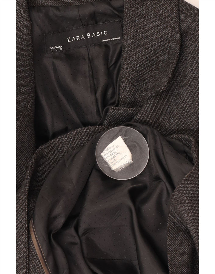 Zara Veste Blazer 1 Bouton Femme UK 14 Grand Gris Polyester Classique
