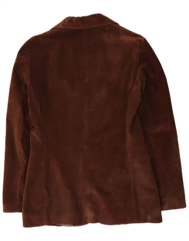Fabrizio Lenzi Veste blazer en daim à 2 boutons pour femme IT 44 Marron moyen