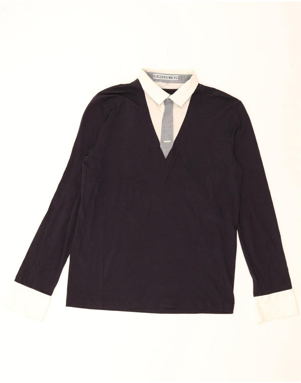 Bikkembergs Polo à manches longues pour homme Large Bleu marine Colourblock