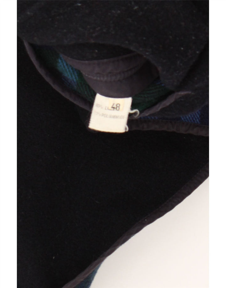 vintage Femme Pardessus IT 48 XL Bleu Marine Check Wool
