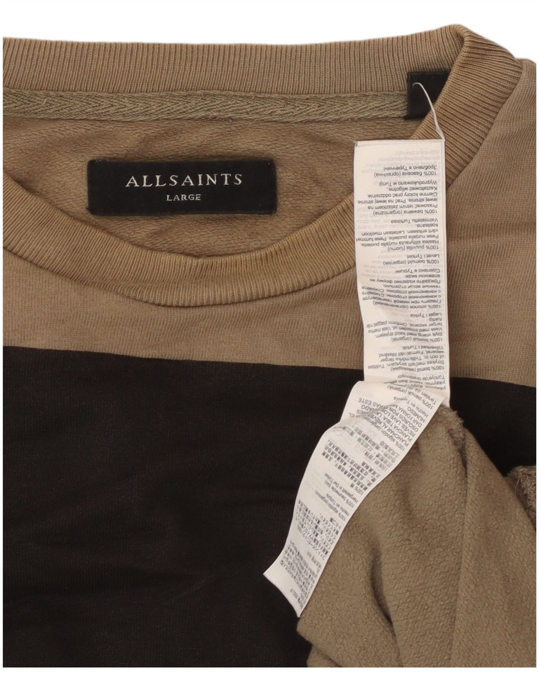 All Saints Pull-over pour hommes en coton color block beige grand