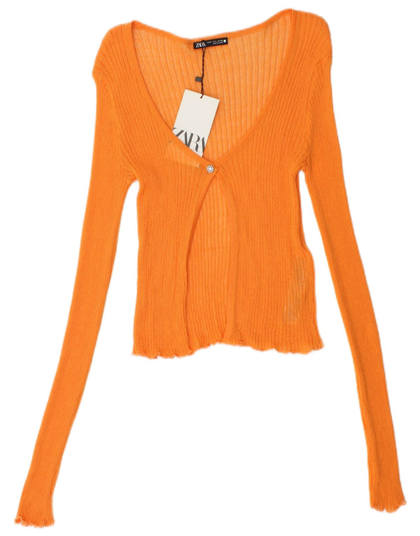 Zara Womens See Through Crop Cardigan Sweater UK 10 Petite Viscose Orange