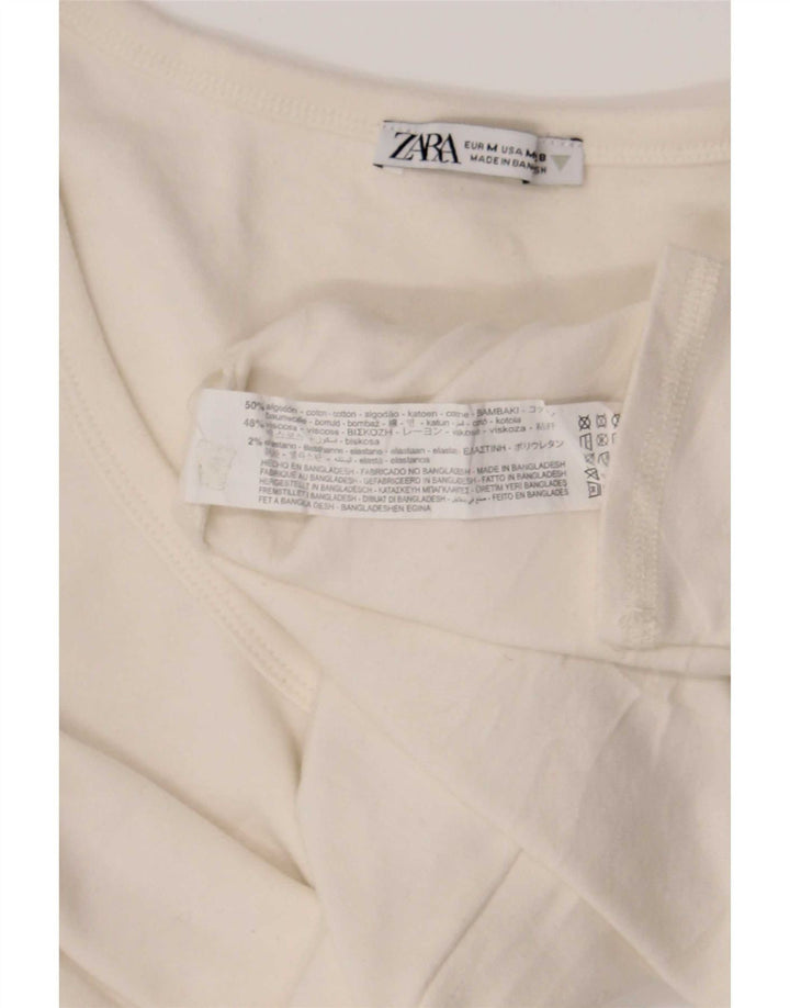 Zara Womens Crop Top Manches Longues UK 12 Moyen Blanc Coton