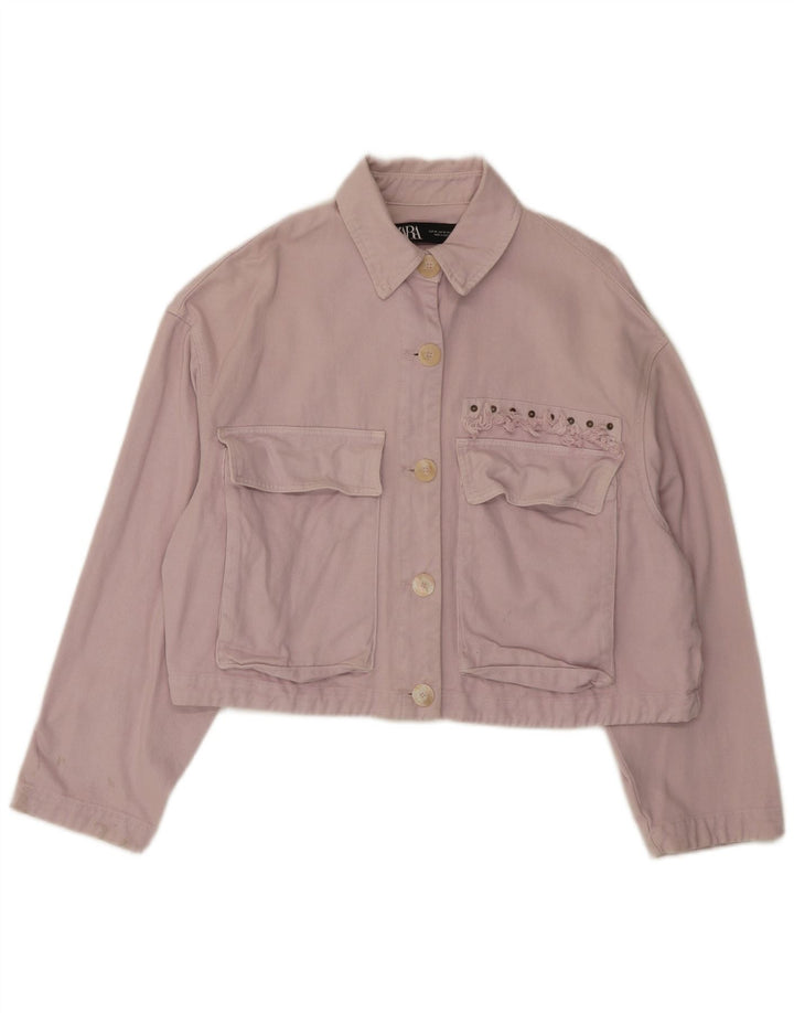 Zara Veste en jean courte surdimensionnée pour femme UK 6 XS Coton rose